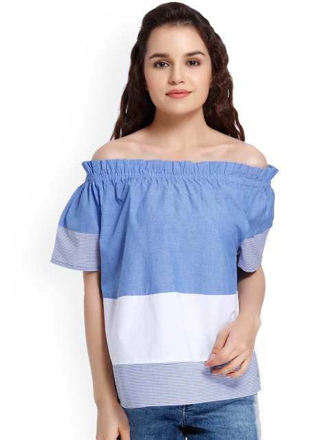 

ONLY Women Blue Striped Bardot Top