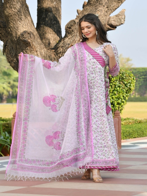 

Mulmul By Arabella Pink Floral Ethnic Maxi Dress with Dupatta