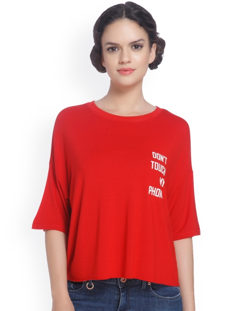 

ONLY Women Red & White Printed Round Neck T-shirt
