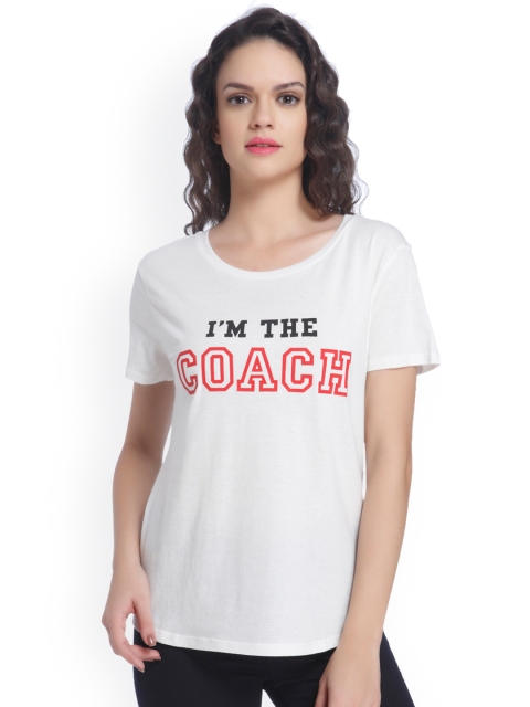 

ONLY Women White Printed Round Neck T-shirt