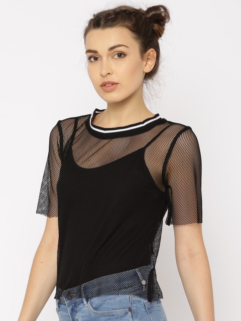 

ONLY Women Black Sheer T-shirt