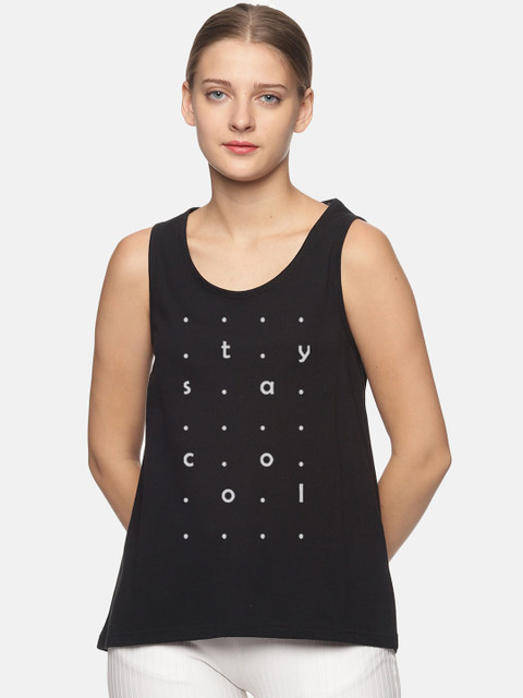 

BEVERLY BLUES Women Printed Black Cotton Tank Top