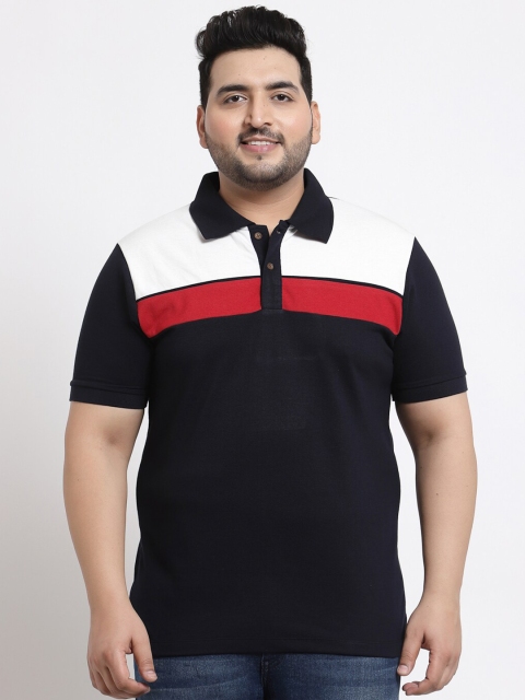 

Kalt Men Plus Size Navy Blue & Red Colourblocked Polo Collar T-shirt