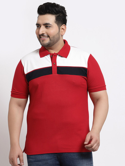 

Kalt Men Red Colourblocked Cotton Polo Collar T-shirt