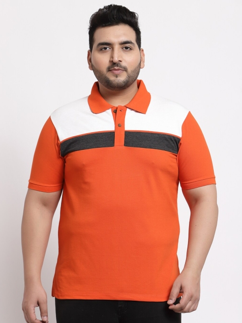 

Kalt Men Orange Colourblocked Cotton Polo Collar T-shirt