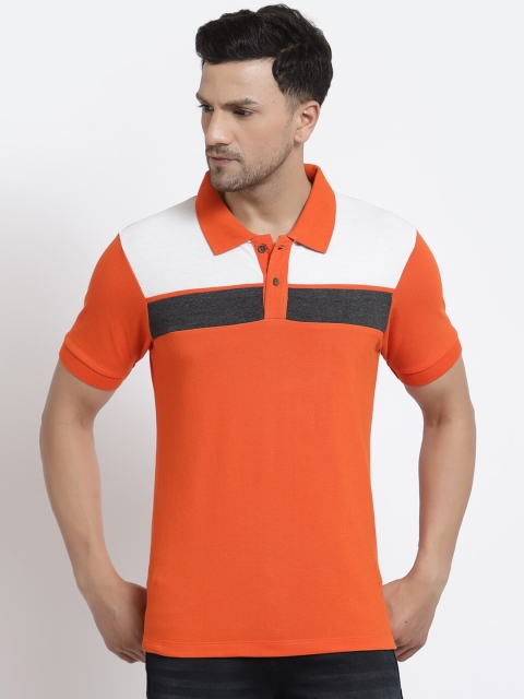 

Kalt Men Orange Colourblocked Polo Collar Applique T-shirt