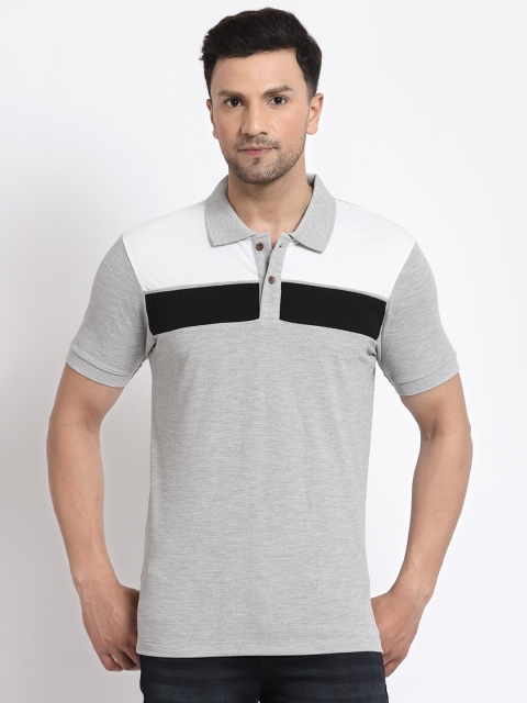 

Kalt Men Grey Melange Colourblocked Polo Collar Applique T-shirt