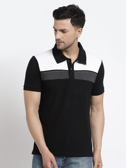 

Kalt Men Black & White Polo Collar T-shirt