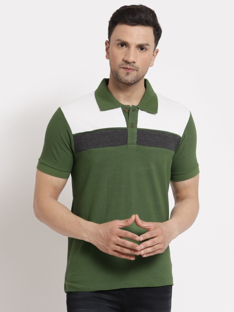 

Kalt Men Green Striped Polo Collar T-shirt Cotton 52%