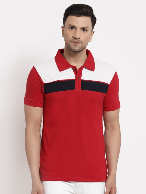 

Kalt Men Red & White Colourblocked Polo Collar T-shirt