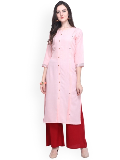 

SAPTRANGI Women Pink Embroidered High Slit Thread Work Kurti with Palazzos