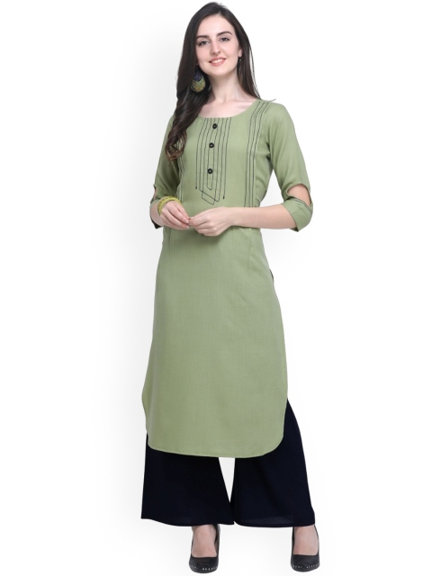 

SAPTRANGI Women Green Thread Work Kurti with Palazzos