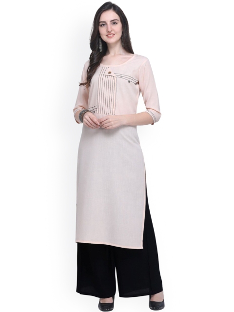 

SAPTRANGI Women Peach-Coloured Thread Work Kurti with Palazzos