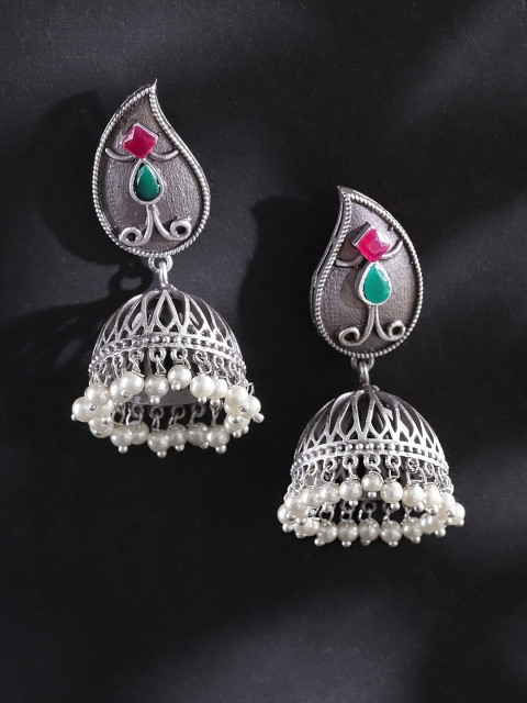 

FIROZA Silver-Toned Contemporary Jhumkas Earrings