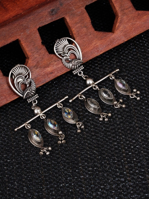 

FIROZA Silver-Toned Contemporary Drop Earrings