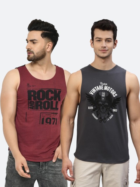 

Rigo Men Pack Of 2 Printed Cotton Innerwear Vests, Maroon