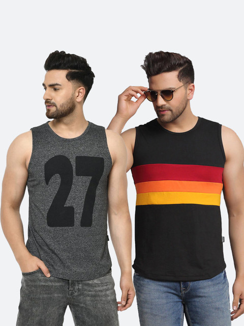 

Rigo Men Pack Of 2 Printed Cotton Innerwear Vests, Charcoal