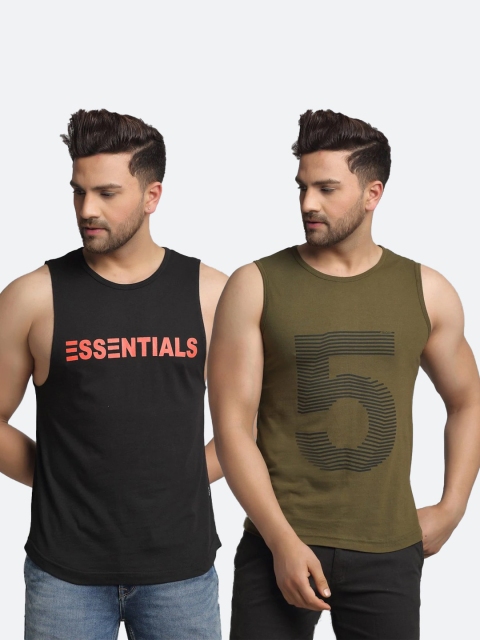 

Rigo Men Pack Of 2 Printed Cotton Innerwear Vests, Olive