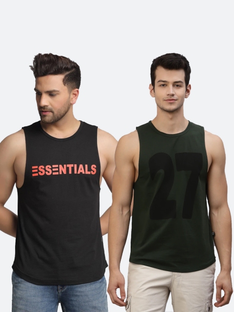 

Rigo Men Pack Of 2 Printed Cotton Slim Fit Gym Innerwear Vest, Olive
