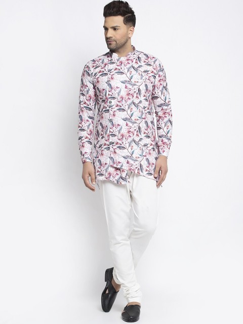 

Benstoke Men White & Multicoloured Floral Printed Kurta