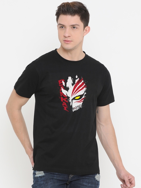 

Fully Filmy Men Black Printed Applique T-shirt