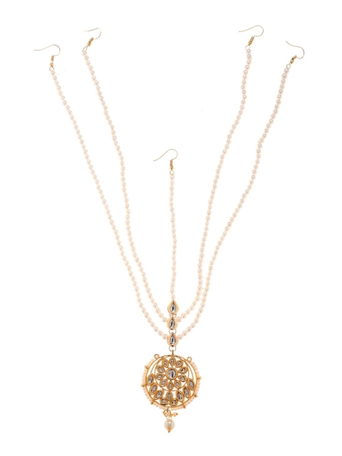 

Bamboo Tree Jewels Gold-Plated White Kundan-Studded & Pearl Beaded Maatha Patti