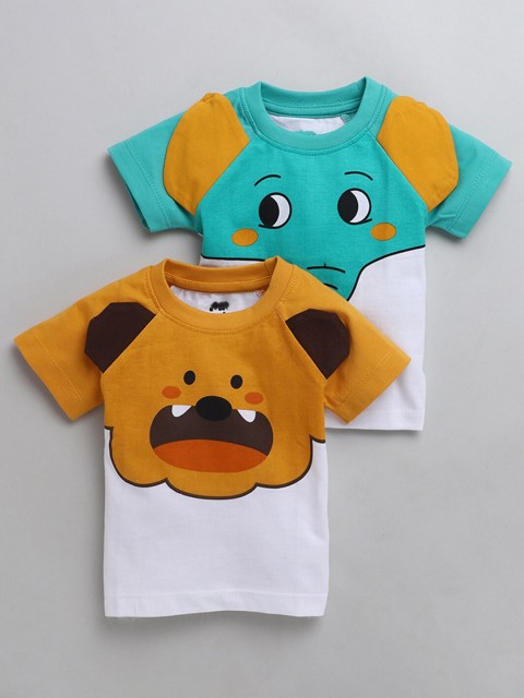 

Hopscotch Boys Set Of 2 Multicoloured Printed Cotton T-shirt, Multi