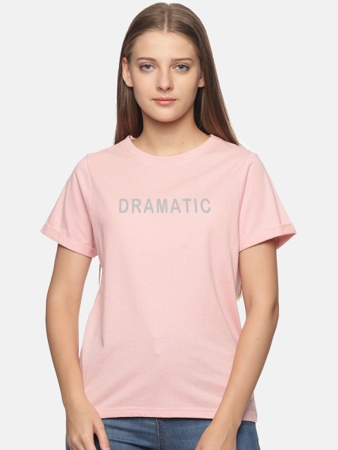 

BEVERLY BLUES Women Pink Typography Printed Cotton T-shirt