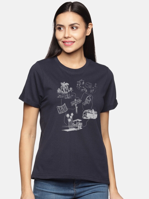 

BEVERLY BLUES Women Navy Blue Printed T-shirt