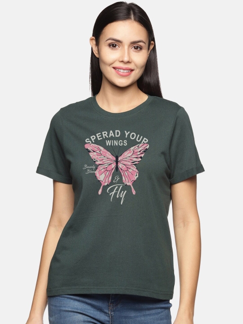 

BEVERLY BLUES Women Green Printed T-shirt