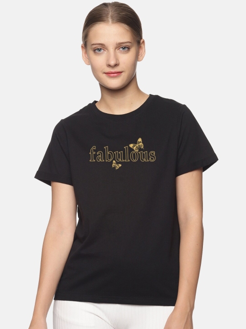 

BEVERLY BLUES Women Black Typography Printed T-shirt