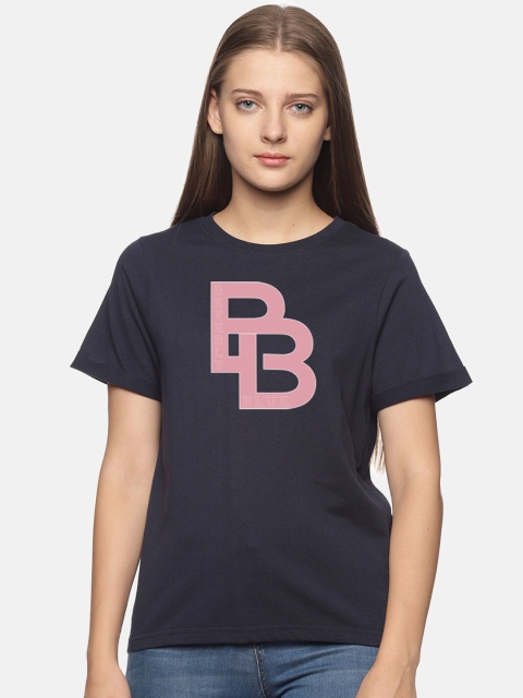 

BEVERLY BLUES Women Navy Blue Typography Printed T-shirt