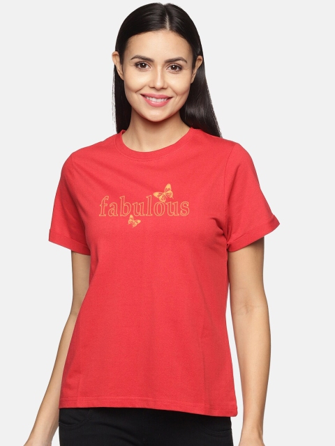 

BEVERLY BLUES Women Red Typography Printed T-shirt