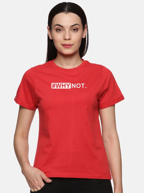 

BEVERLY BLUES Women Red Typography Printed Applique T-shirt