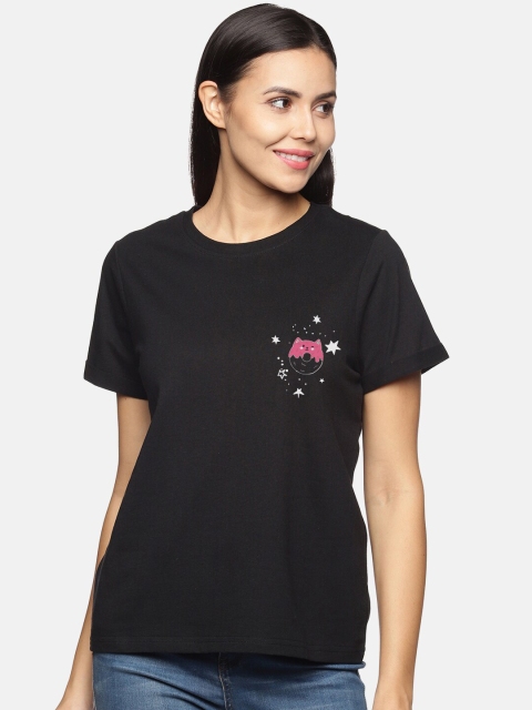 

BEVERLY BLUES Women Black Printed T-shirt