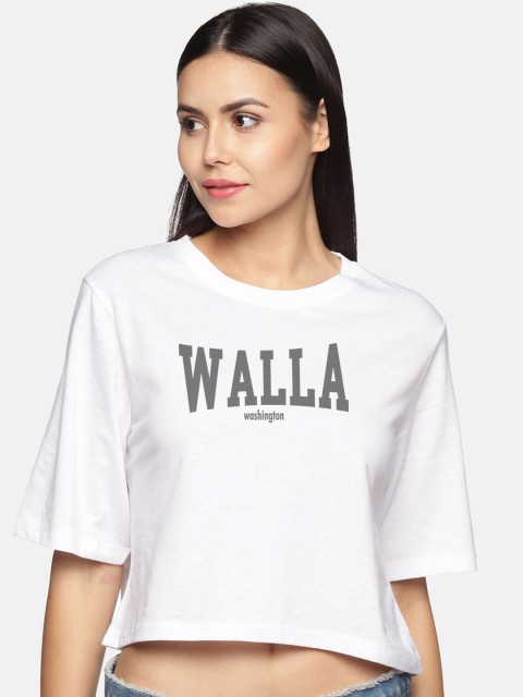 

BEVERLY BLUES Women White Typography Printed Cotton T-shirt