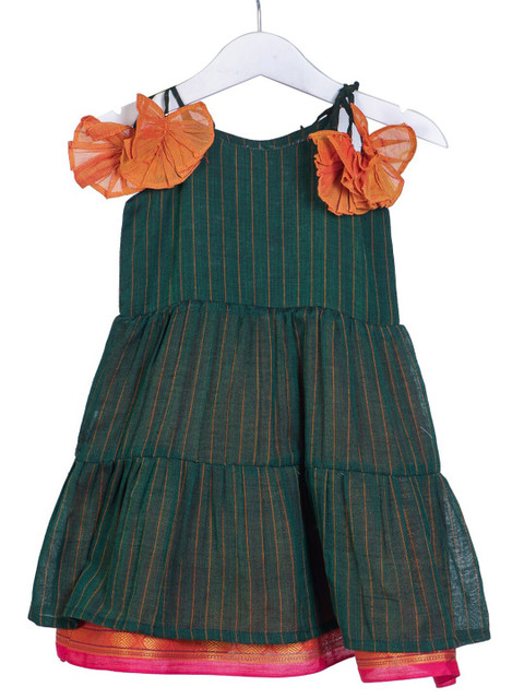 

myRiti Green Striped Ethnic Dress