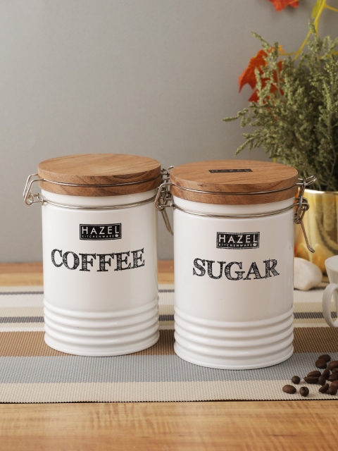 

HAZEL Set Of 2 White & Black Printed Storage Canisters