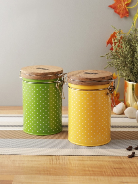 

HAZEL Set of 2 Yellow & Green Polka Dots Printed Kitchen Storage