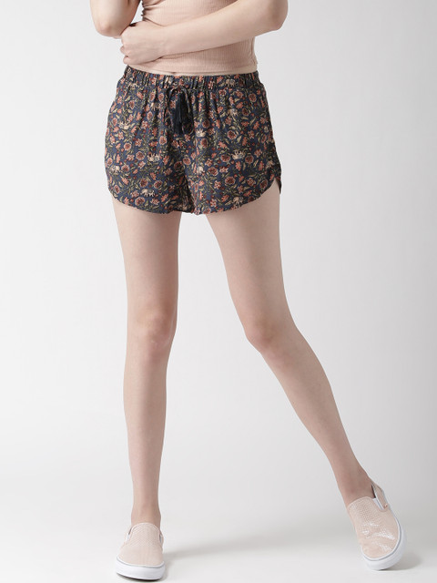

FOREVER 21 Women Navy Printed Casual Shorts, Navy blue