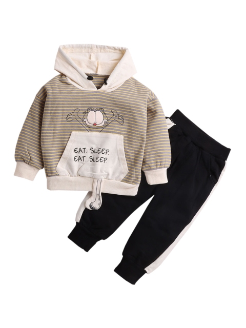 

Hopscotch Boys Black & Grey Printed Hooded Sweatshirt with Joggers