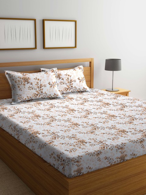 

BOMBAY DYEING Brown & White Floral 120 TC Queen Bedsheet with 2 Pillow Covers