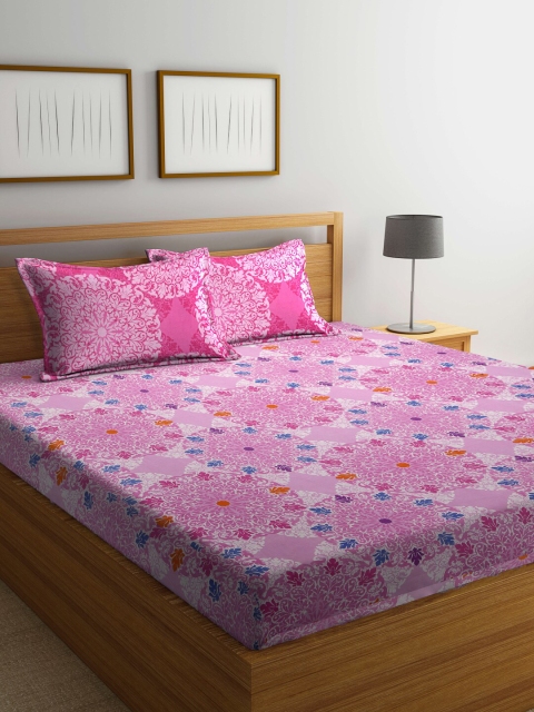 

BOMBAY DYEING Pink & White Ethnic Motifs 120 TC Queen Bedsheet with 2 Pillow Covers