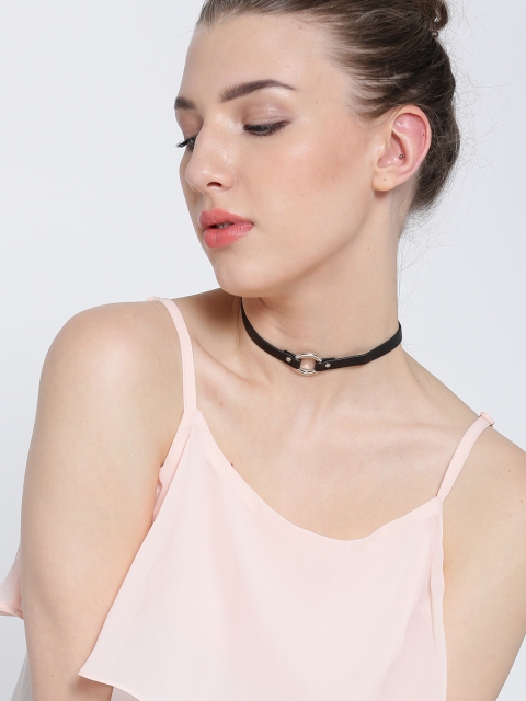 

FOREVER 21 Black & Silver-Toned Cut-Out Choker Necklace