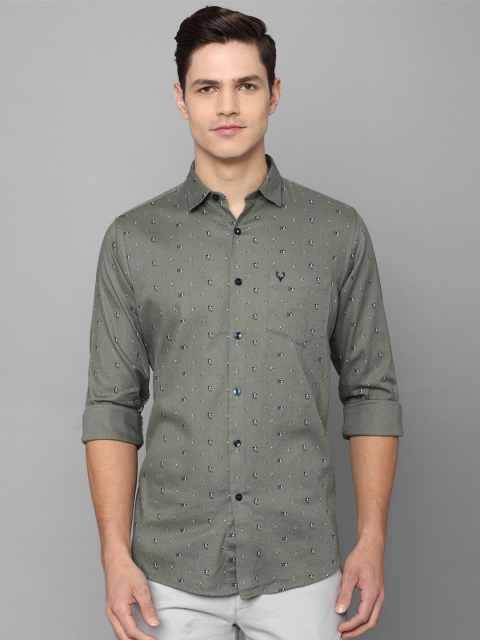 

Allen Solly Men Olive Green Slim Fit Printed Pure Cotton Casual Shirt