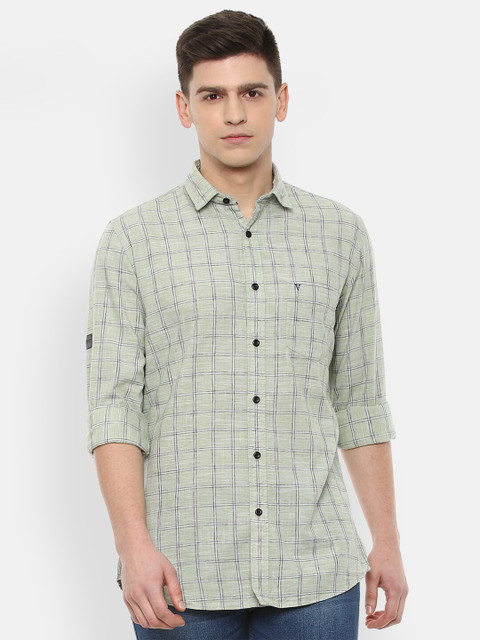 

VAN HEUSEN DENIM LABS Men Green Slim Fit Checked Casual Shirt