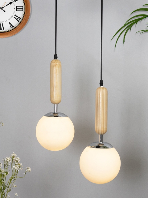 

Homesake Set of 2 Wood Bullet Ceiling Lamp with Chrome Cap, Beige
