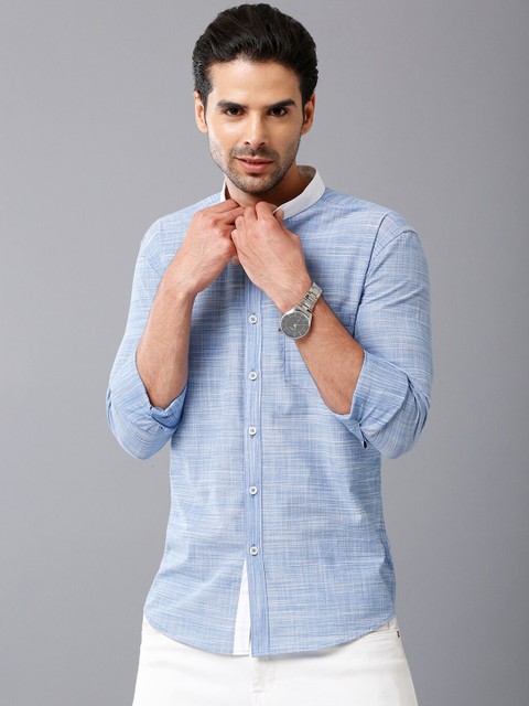 

YOVISH Men Blue Smart Slim Fit Horizontal Stripes Striped Casual Shirt