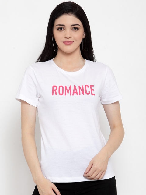 

DOOR74 Women White Typography Printed Applique T-shirt