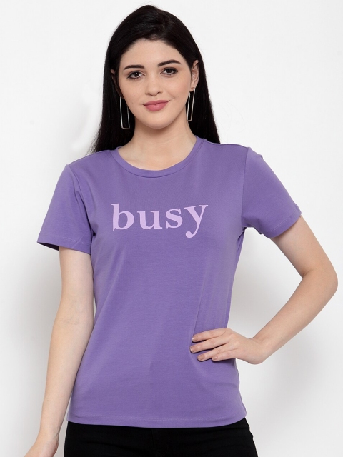 

DOOR74 Women Purple Typography Printed T-shirt